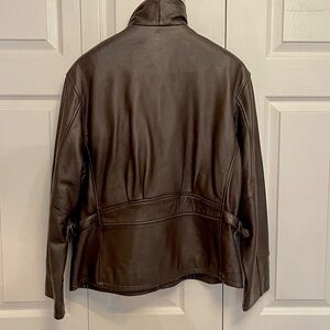 NWOT NY Metropolitan women’s cinched waist Dark Brown Leather Jacket